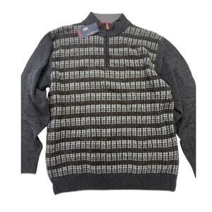 NWT Casa Moda Knitted Striped Quarter Zip Sweater Wool Blend Gray Mens Size L